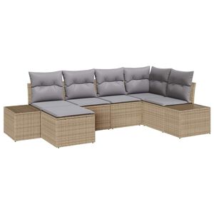 vidaXL Conjunto de sof&aacute; de jard&iacute;n 6 pcs Beige y gris rat&aacute;n sint&eacute;tico