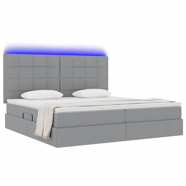 vidaXL Cama con almacenamiento y LED Gris Claro 200 x 200 cm Poli&eacute;ster