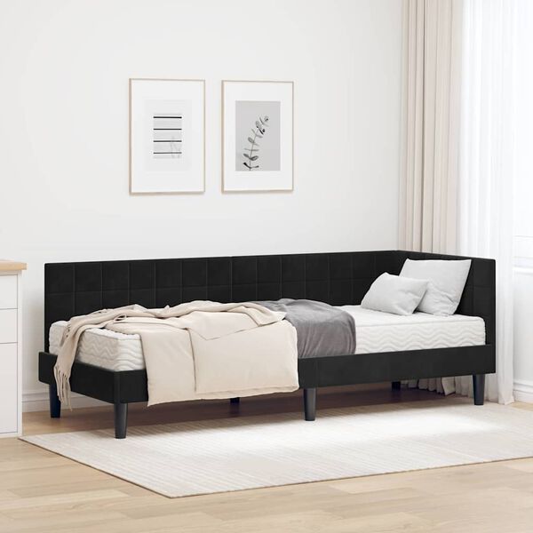 vidaXL Estructura de Cama Esquina con Colch&oacute;n 2 pcs Negro Terciopelo