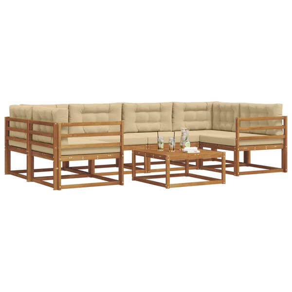 vidaXL Conjunto de sof&aacute;s de exterior con coj&iacute;n 7 pcs Natural y Beige