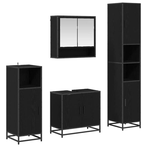 vidaXL Juego de muebles de ba&ntilde;o 4 pcs Roble Negro Madera de ingenier&iacute;a