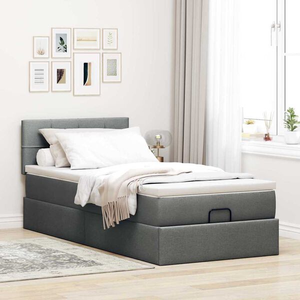 vidaXL Estructura cama otomana colch&oacute;n tela gris oscuro 90x190cm