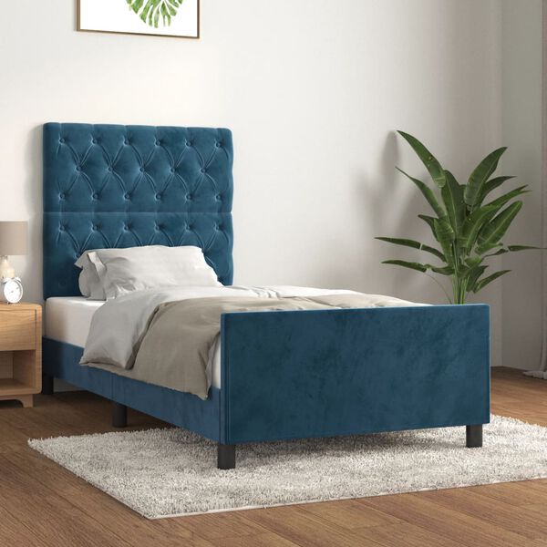 vidaXL Estructura de cama sin colch&oacute;n terciopelo azul oscuro 80x200 cm