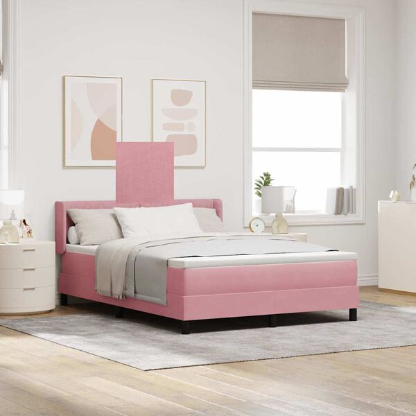 vidaXL Cama tipo Box Spring con colch&oacute;n Rosa 190 x 140 cm Terciopelo
