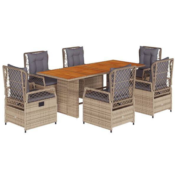vidaXL Set comedor de jard&iacute;n 7 pzas con cojines rat&aacute;n sint&eacute;tico beige
