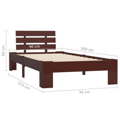 vidaXL Estructura de cama madera maciza pino marrón oscuro 90x200 cm