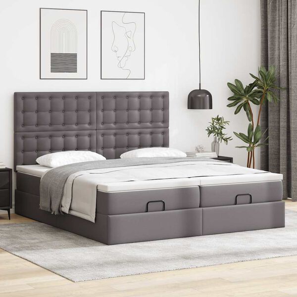 vidaXL Estructura cama otomana colchones cuero sint&eacute;tico gris