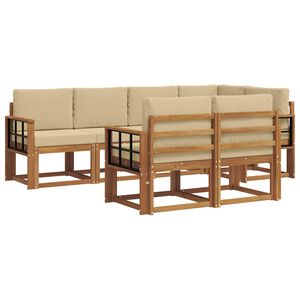 vidaXL Conjunto de sof&aacute;s de exterior con coj&iacute;n 7 pcs Natural y Beige