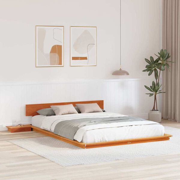 vidaXL Estructura de cama con cabecera Marr&oacute;n 140 x 200 cm Madera