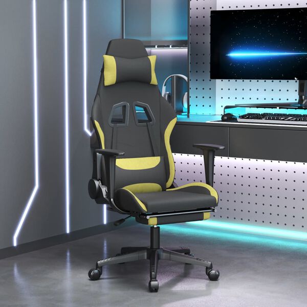 vidaXL Silla gaming con reposapiés tela verde claro y negro