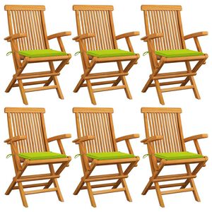 vidaXL Sillas de jard&iacute;n 6 uds madera teca con cojines verde brillante