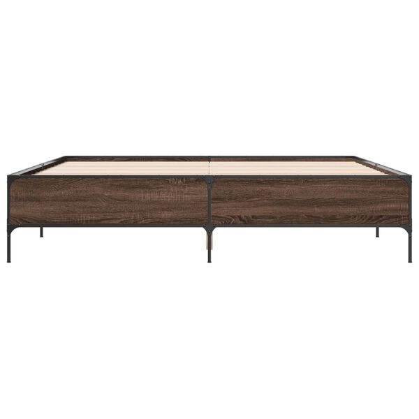 vidaXL Estructura cama madera ingenier&iacute;a metal marr&oacute;n roble 180x200 cm