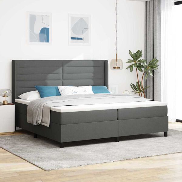 vidaXL Cama tipo Box Spring con colch&oacute;n Gris oscuro 200 x 200 cm tela