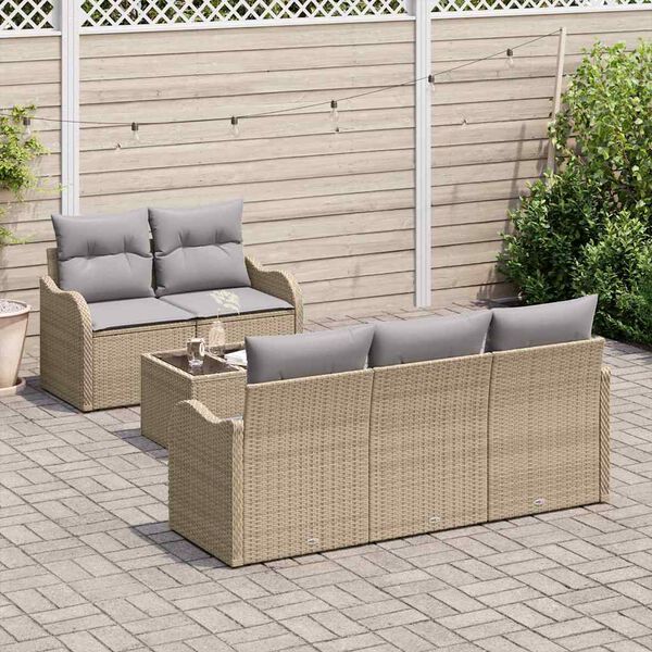 vidaXL Conjunto de sof&aacute; de jard&iacute;n con coj&iacute;n Manual 6 pcs Beige y gris