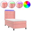 vidaXL Cama box spring colch&oacute;n y LED terciopelo rosa 80x200 cm
