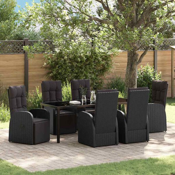 vidaXL Conjunto de Comedor de Jard&iacute;n 7 pcs Negro rat&aacute;n sint&eacute;tico