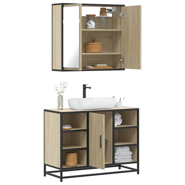 vidaXL Set de muebles de baño 2 pzas madera contrachapada roble Sonoma