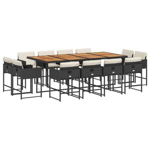 vidaXL Set comedor de jard&iacute;n con cojines 13 pzas rat&aacute;n sint&eacute;tico negro