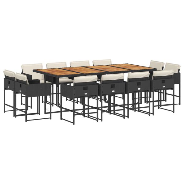 vidaXL Set comedor de jard&iacute;n con cojines 13 pzas rat&aacute;n sint&eacute;tico negro