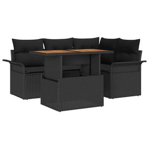 vidaXL Conjunto de sof&aacute; de jard&iacute;n 5 uds. Negro Polirat&aacute;n