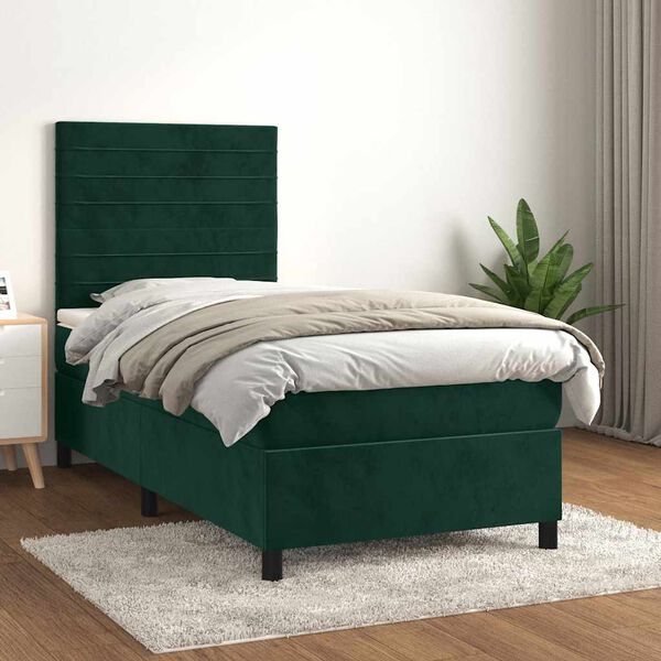 vidaXL Cama box spring con colch&oacute;n terciopelo verde oscuro 90x190 cm