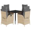 vidaXL Set comedor de jard&iacute;n 5 pzas con cojines rat&aacute;n sint&eacute;tico beige