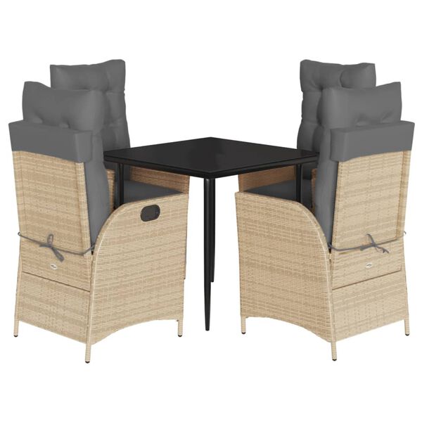 vidaXL Set comedor de jard&iacute;n 5 pzas con cojines rat&aacute;n sint&eacute;tico beige