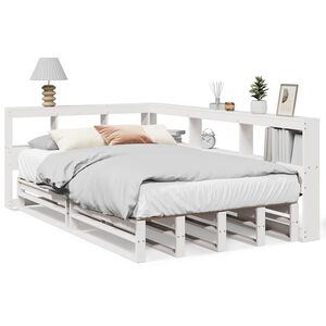 vidaXL Cama con estanter&iacute;a sin colch&oacute;n madera maciza blanca 120x190 cm