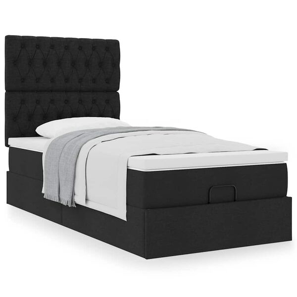 vidaXL Estructura de cama otomana con colch&oacute;n tela negra 80x200cm