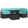 vidaXL Conjunto de sof&aacute; de jard&iacute;n 6 pcs Negro y azul rat&aacute;n sint&eacute;tico