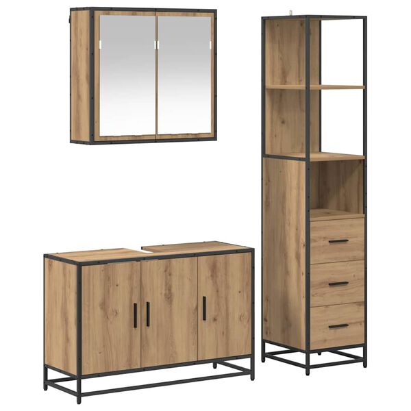 vidaXL Juego de muebles de ba&ntilde;o con caj&oacute;n 3 pcs Roble artesanal