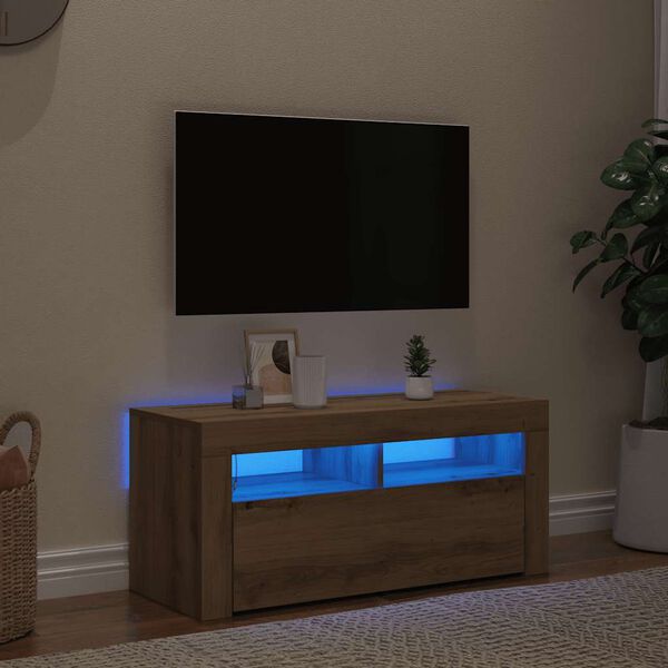 vidaXL Mueble de TV luces LED madera roble artisan 90x35x40 cm