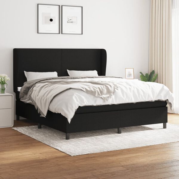 vidaXL Cama box spring con colch&oacute;n tela negro 180x200 cm
