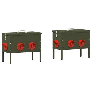 vidaXL Comedero para pollos 2 pcs Verde Oliva 41,5 x 20,5 x 33 cm