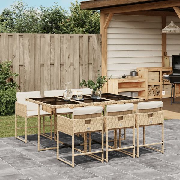 vidaXL Set comedor de jard&iacute;n 7 pzas con cojines rat&aacute;n sint&eacute;tico beige