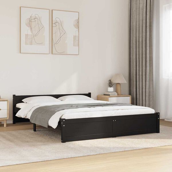 vidaXL Estructura de cama doble sin colch&oacute;n madera negro 150x200 cm