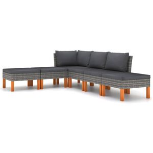 vidaXL Set de muebles de jard&iacute;n 6 pzas y cojines rat&aacute;n sint&eacute;tico gris