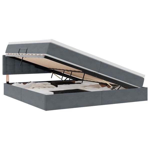 vidaXL Cama con almacenamiento y LED con LED Gris oscuro 200 x 200 cm