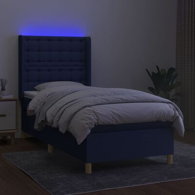 vidaXL Cama box spring colchón y luces LED tela azul 100x200 cm