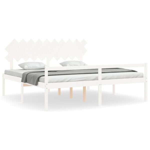 vidaXL Cama personas mayores cabecero madera maciza blanco 200x200 cm