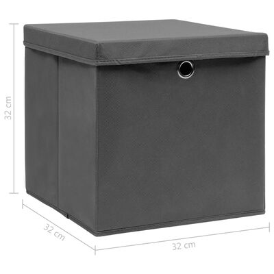 vidaXL Cajas de almacenaje con tapas 10 uds tela gris 32x32x32 cm