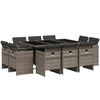 vidaXL Set de comedor de jard&iacute;n 11 pzas y cojines rat&aacute;n sint&eacute;tico gris