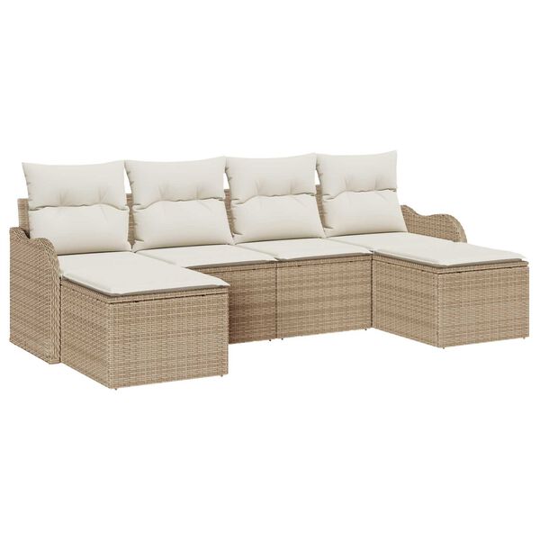 vidaXL Conjunto de sof&aacute; de jard&iacute;n con coj&iacute;n 6 pcs Beige Polirat&aacute;n