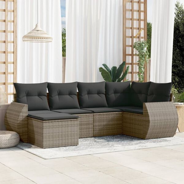 vidaXL Set de muebles de jard&iacute;n 6 pzas y cojines rat&aacute;n sint&eacute;tico gris