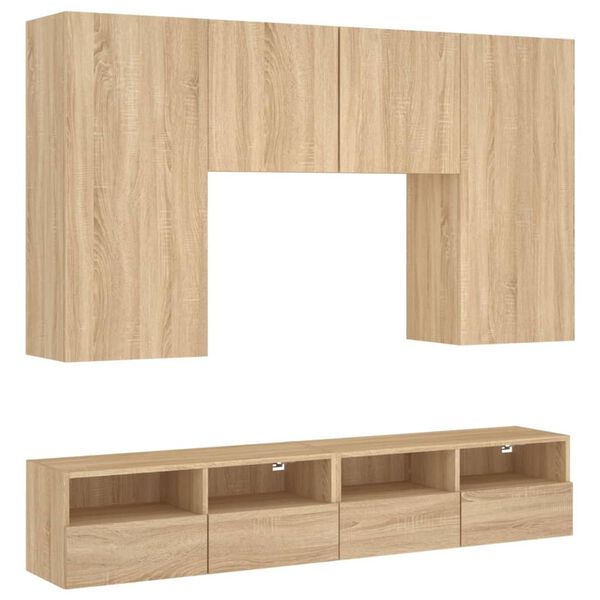 vidaXL Muebles de TV de pared 5 pzas madera de ingenier&iacute;a roble Sonoma