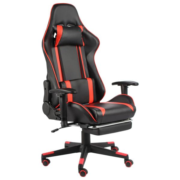vidaXL Silla gaming giratoria con reposapi&eacute;s PVC rojo