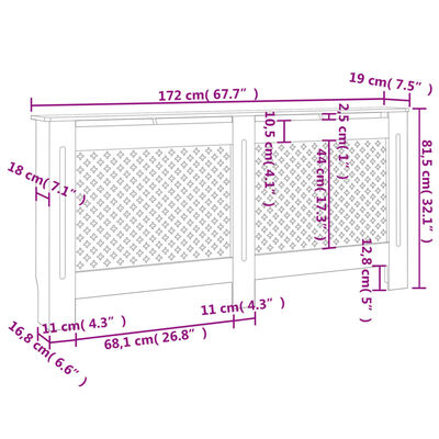vidaXL Cubierta para radiador MDF blanco 172x19x81,5 cm