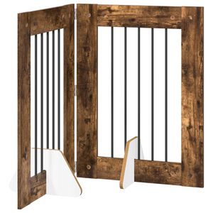 vidaXL Puerta para perros plegable con soportes 2 uds. Roble Ahumado