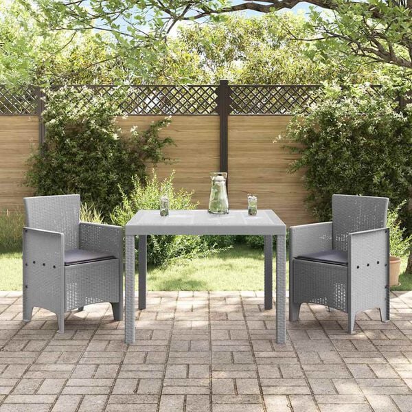 vidaXL Conjunto de Comedor de Jard&iacute;n 3 pcs Gris Claro Ratan Polt
