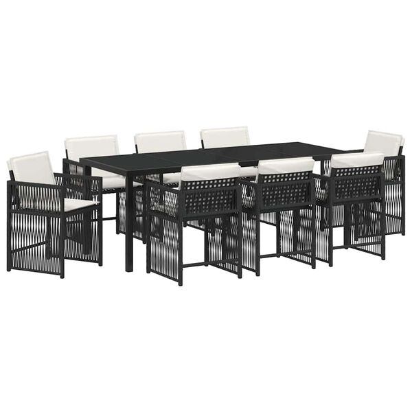 vidaXL Conjunto de Comedor de Jard&iacute;n 9 pcs Negro rat&aacute;n sint&eacute;tico